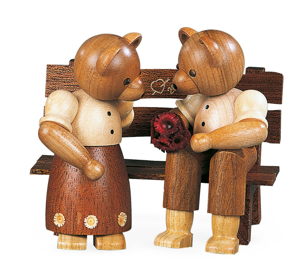 Bear, couple on garden bench